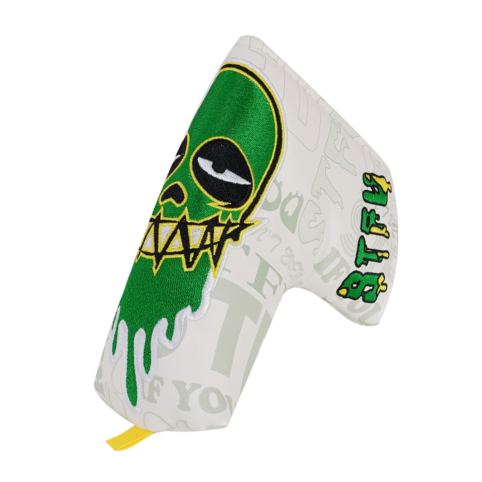 White Green Skull Embroidered Putter Golf Head Cover