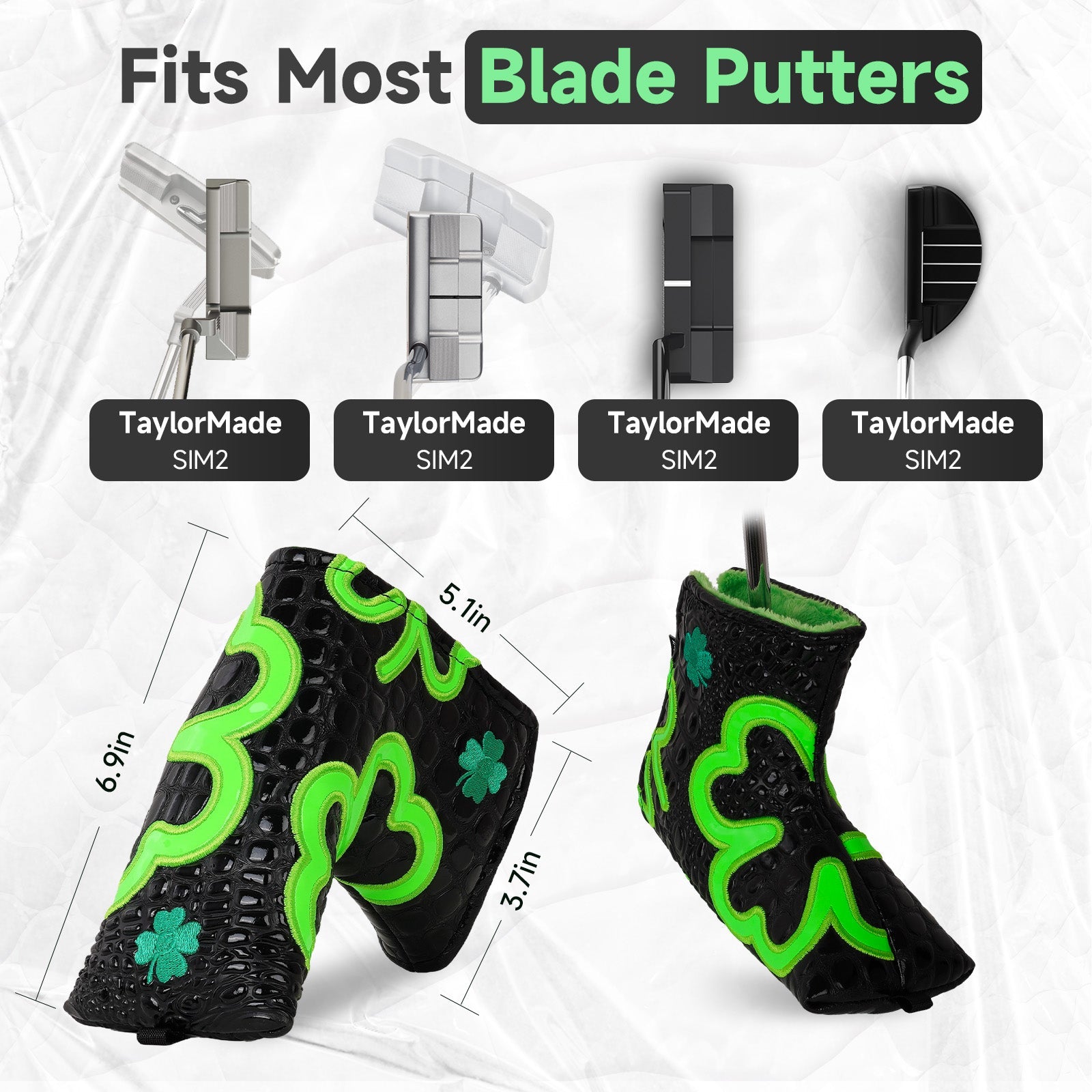 Fluorescent Lucky Clover Crocodile Blade Putter Cover