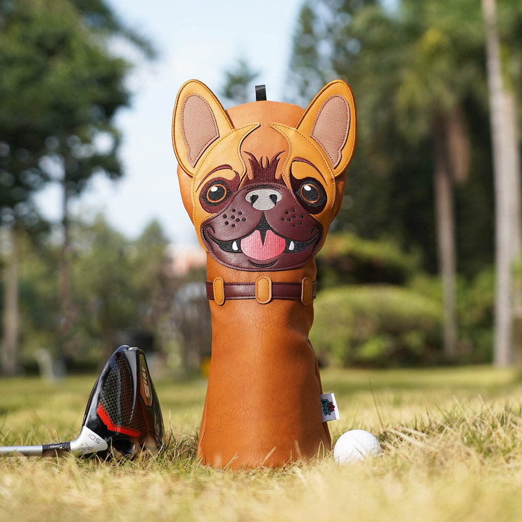 Brown PU Bulldog Embroidered Driver Golf Head Cover