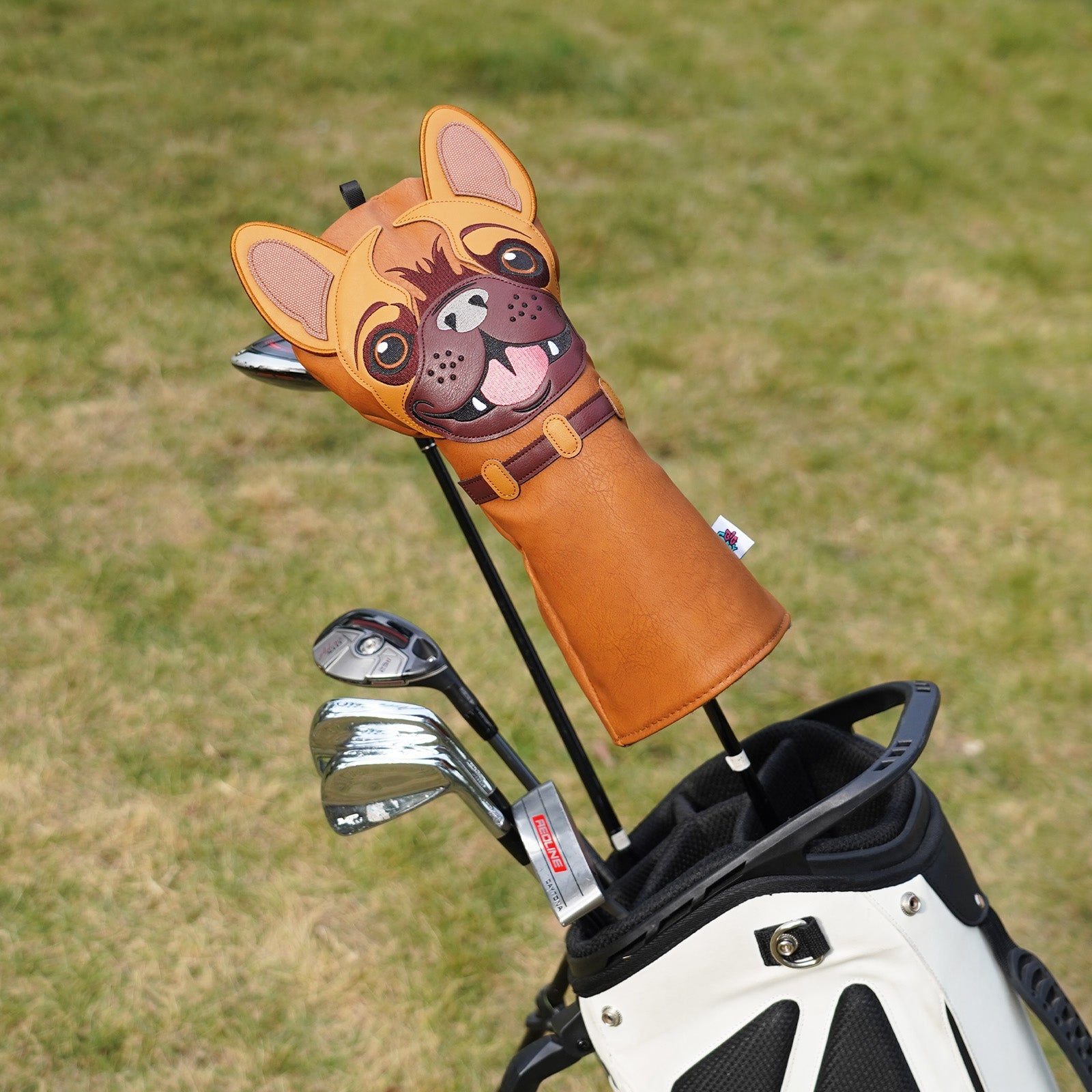 Brown PU Bulldog Embroidered Driver Golf Head Cover
