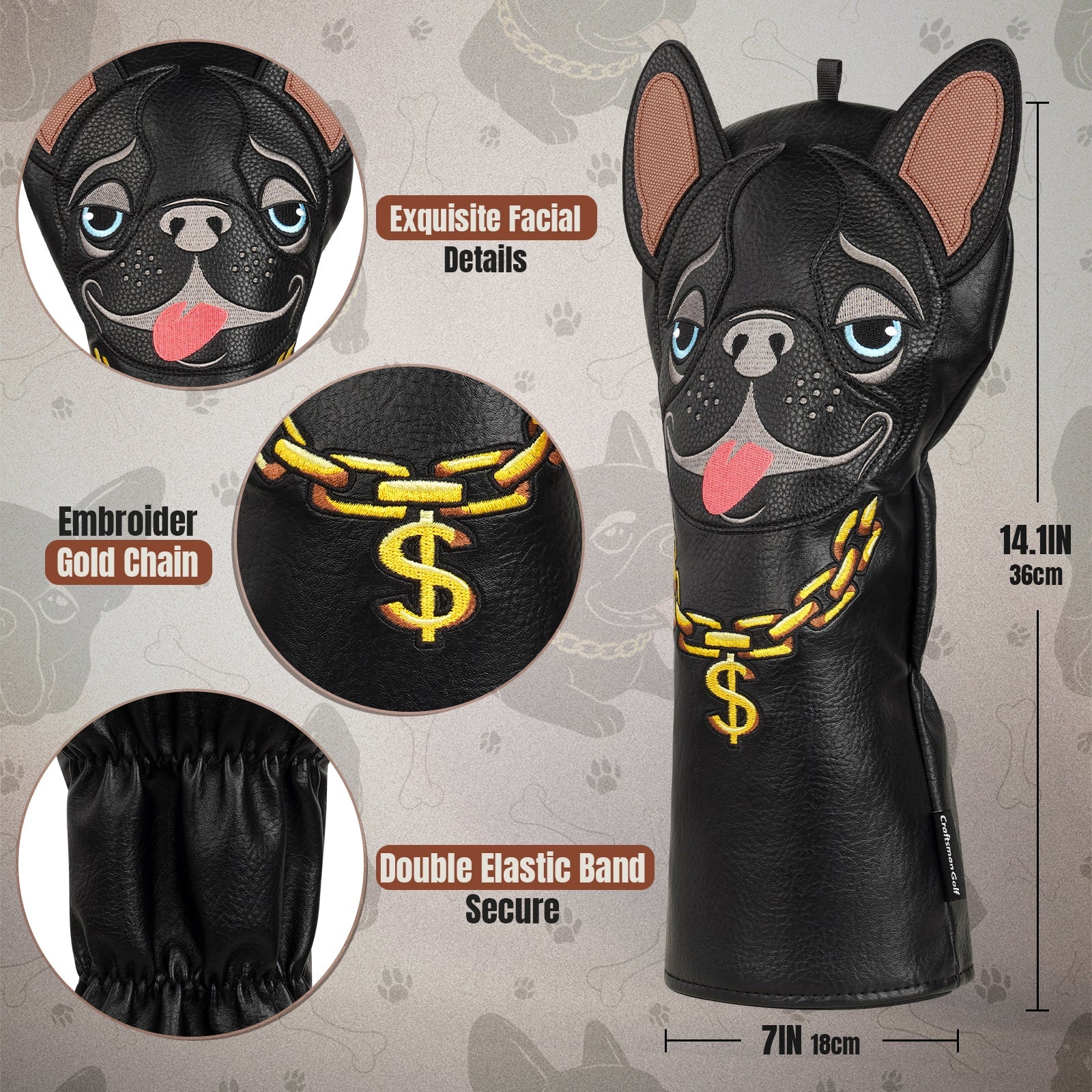 Black French Bulldog Driver Golf Head Covers