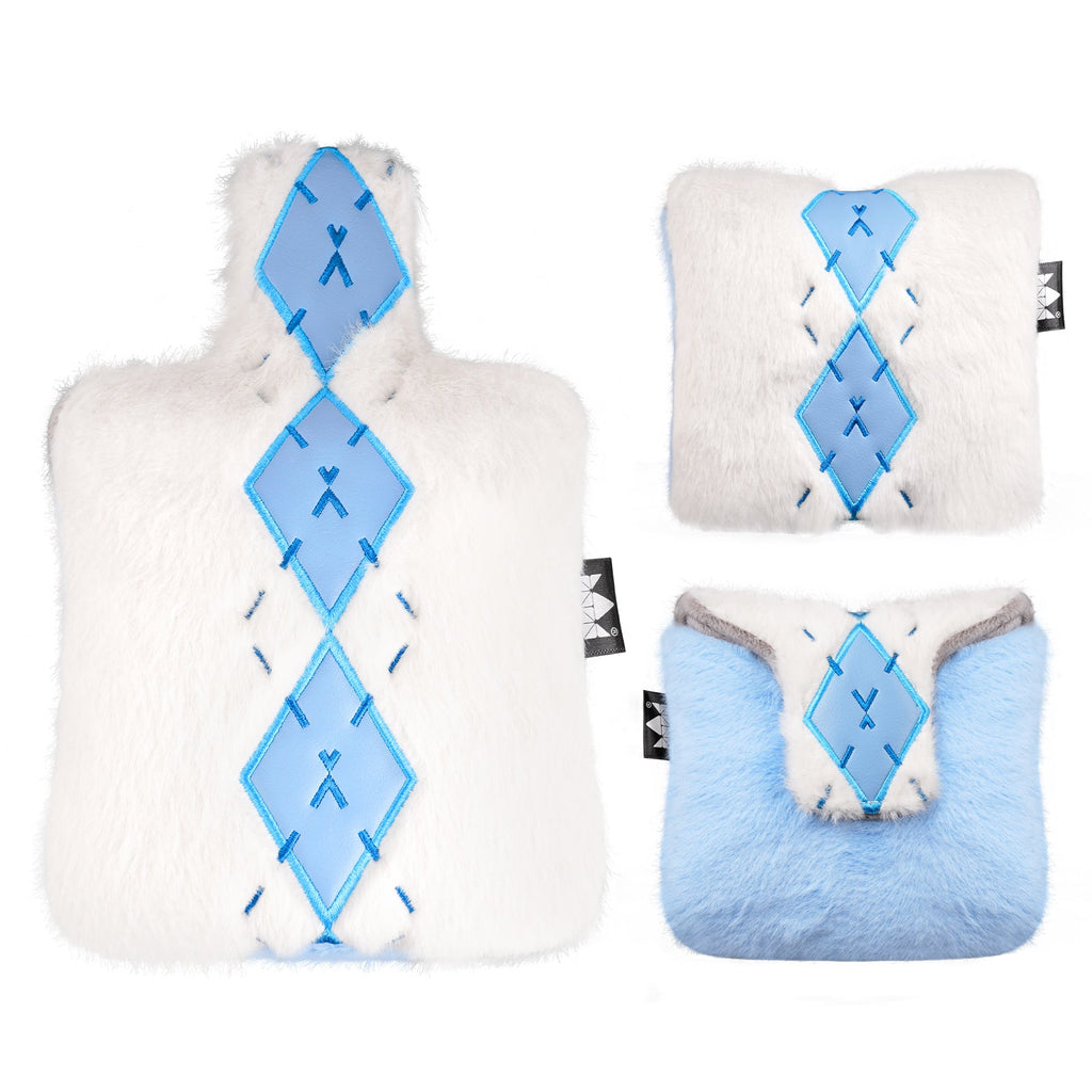 Elegant Blue & White Rhombus Square Mallet Putter Cover