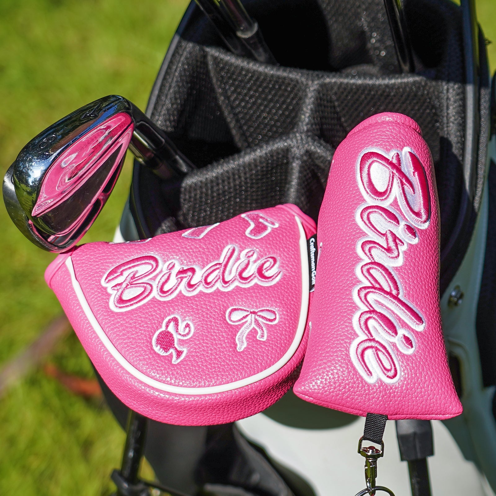 Peach PU leather BIRDIE Embroidery Putter Golf Head Cover