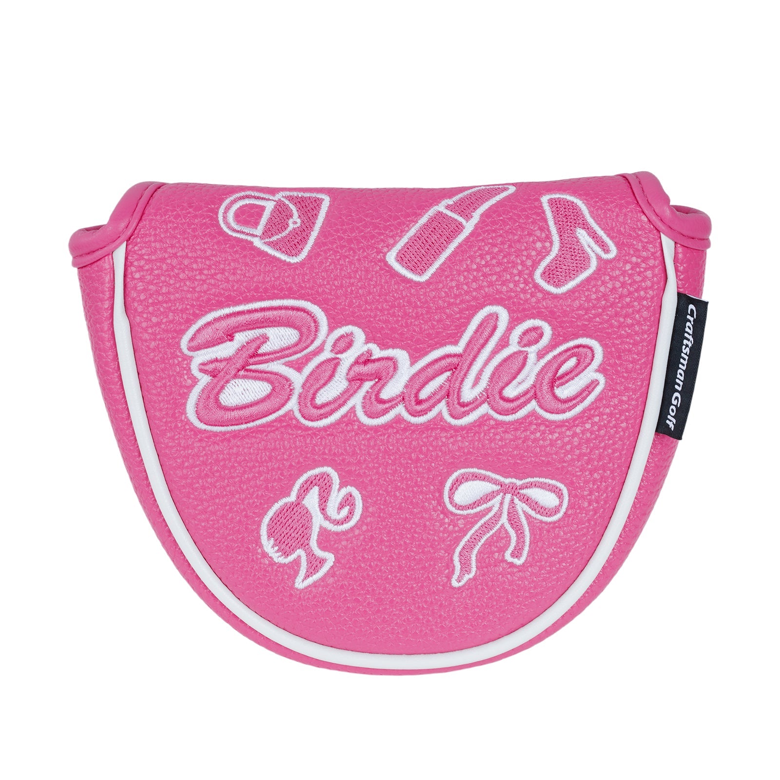 Peach PU leather BIRDIE Embroidery Putter Golf Head Cover