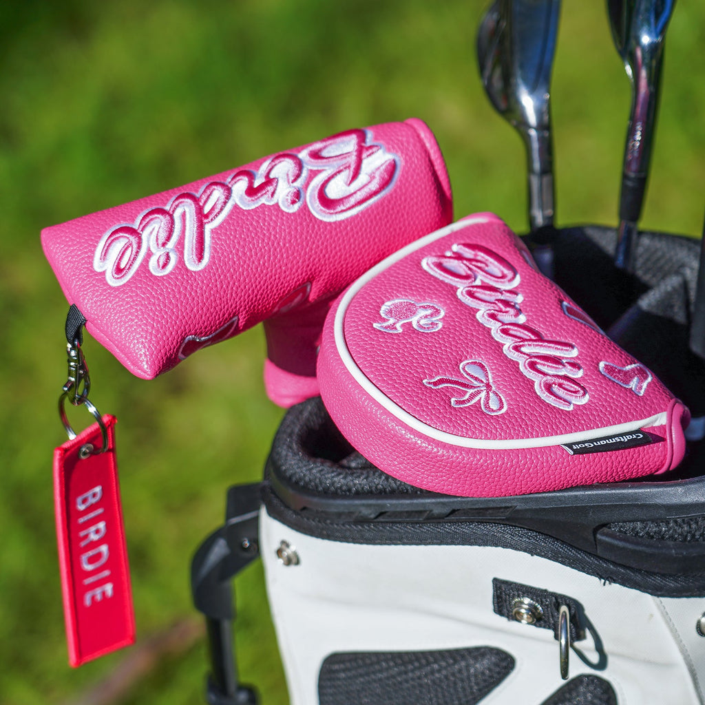 Peach PU leather BIRDIE Embroidery Putter Golf Head Cover