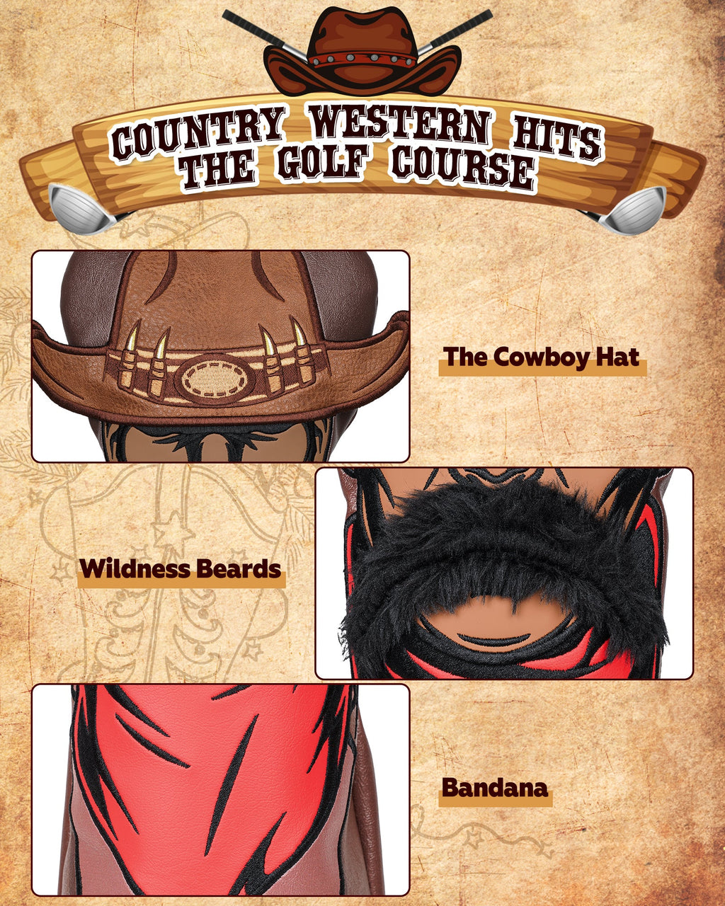 Brown Western Cowboy Driver Golf Headcover