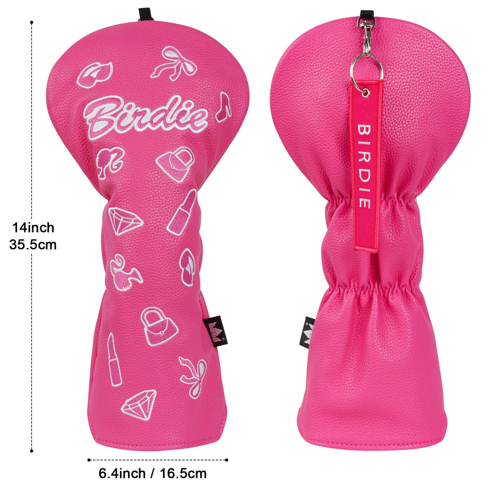 Peach PU leather BIRDIE Embroidery Driver Golf Head Cover