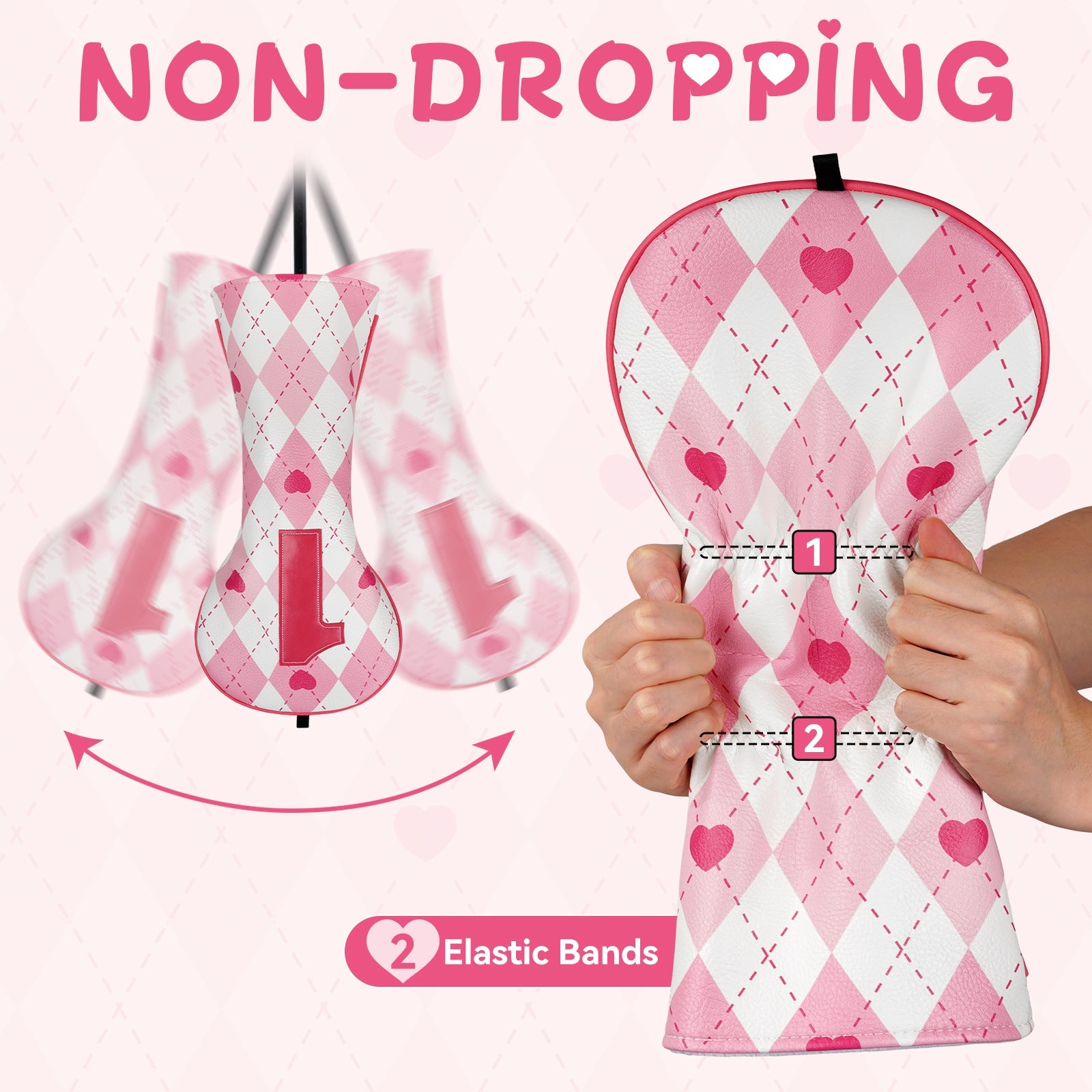 Diamond-Patterned Heart Driver Golf Headcover