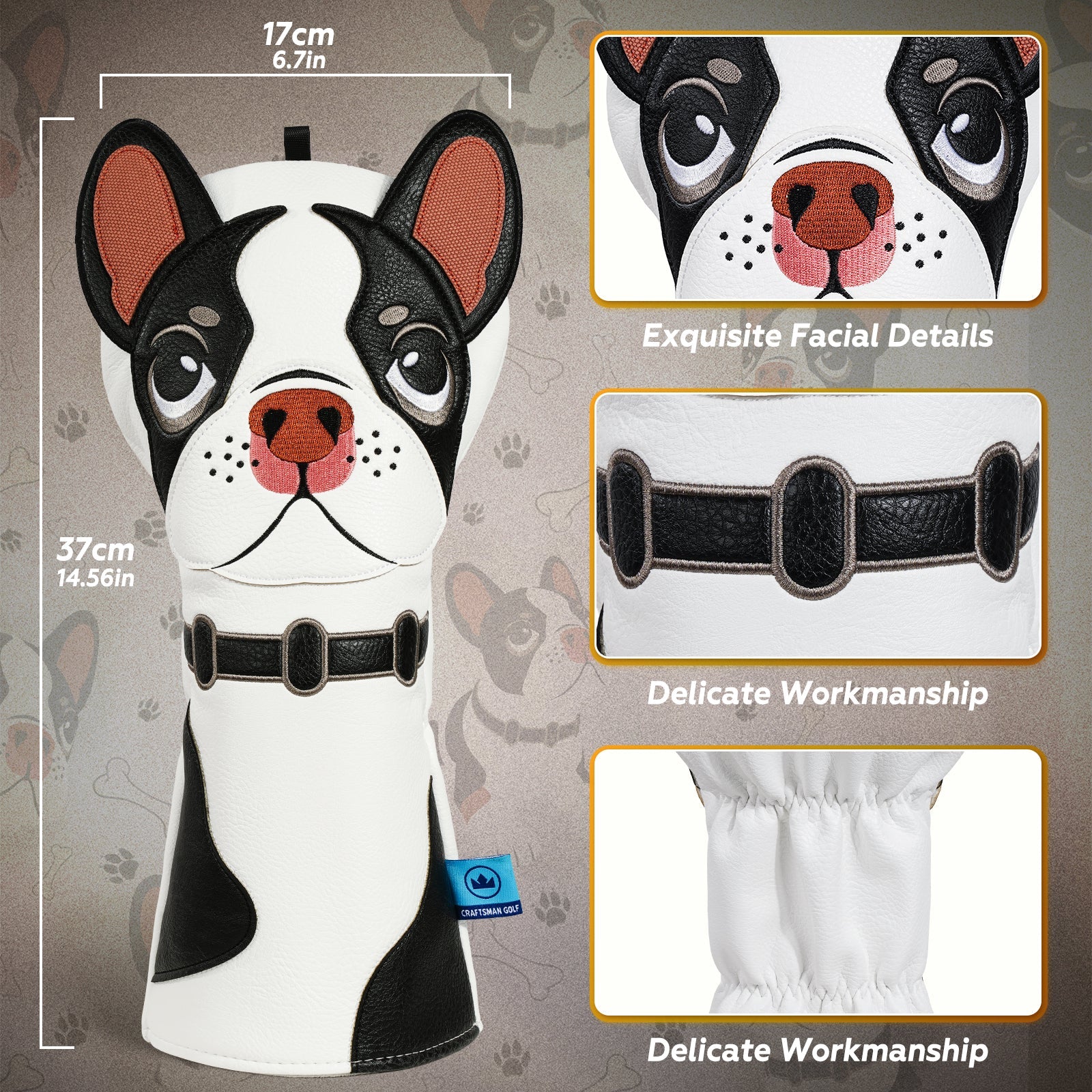 Black White Dog Driver Golf Headcover