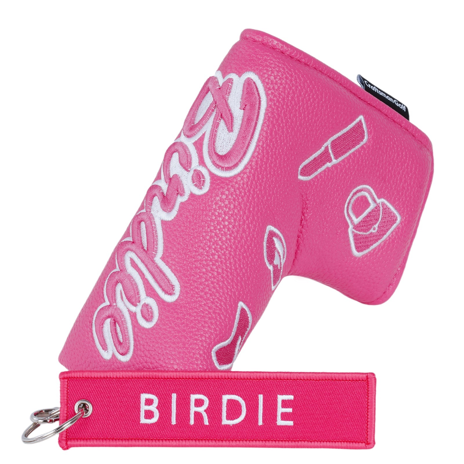 Peach PU leather BIRDIE Embroidery Putter Golf Head Cover