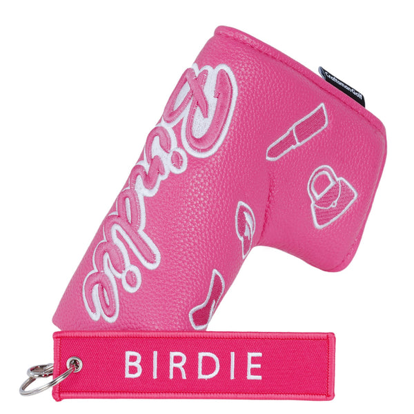 Peach PU leather BIRDIE Embroidery Putter Golf Head Cover