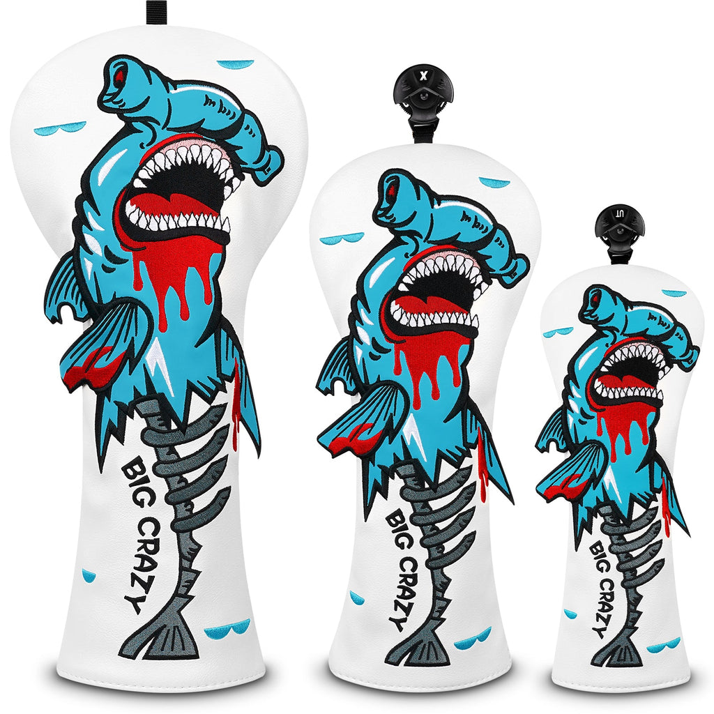 White PU Monster Fish Driver Head Cover Set