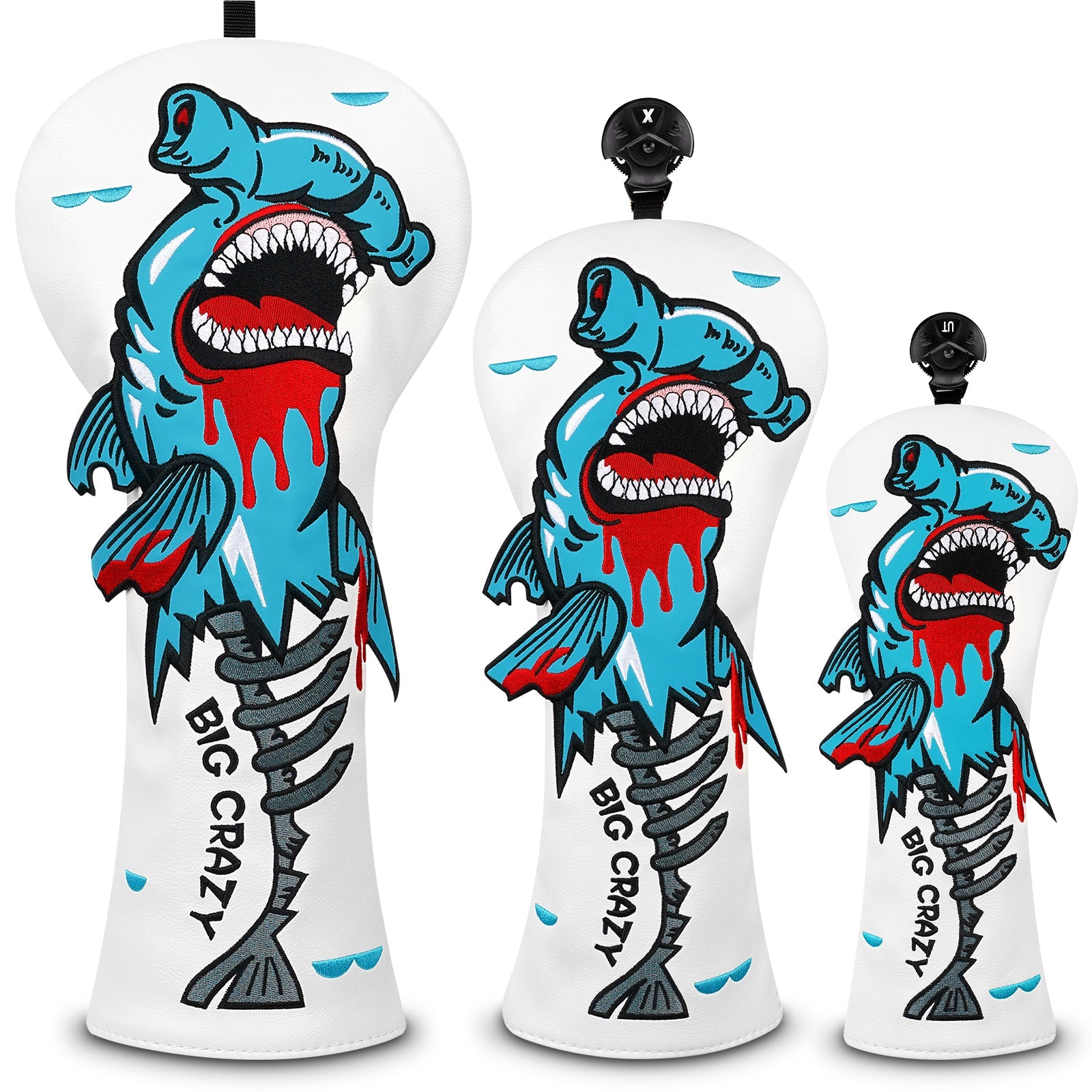 White PU Monster Fish Driver Head Cover Set