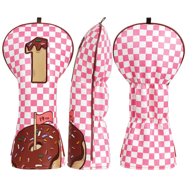 Pink-and-White Checkered Donut Driver Golf Headcover