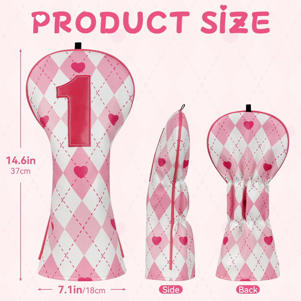 Diamond-Patterned Heart Driver Golf Headcover