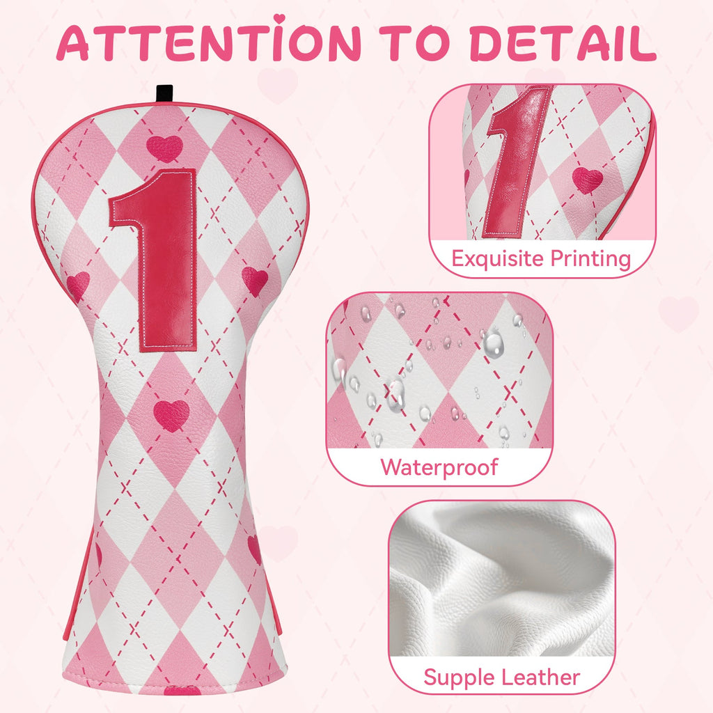 Diamond-Patterned Heart Driver Golf Headcover