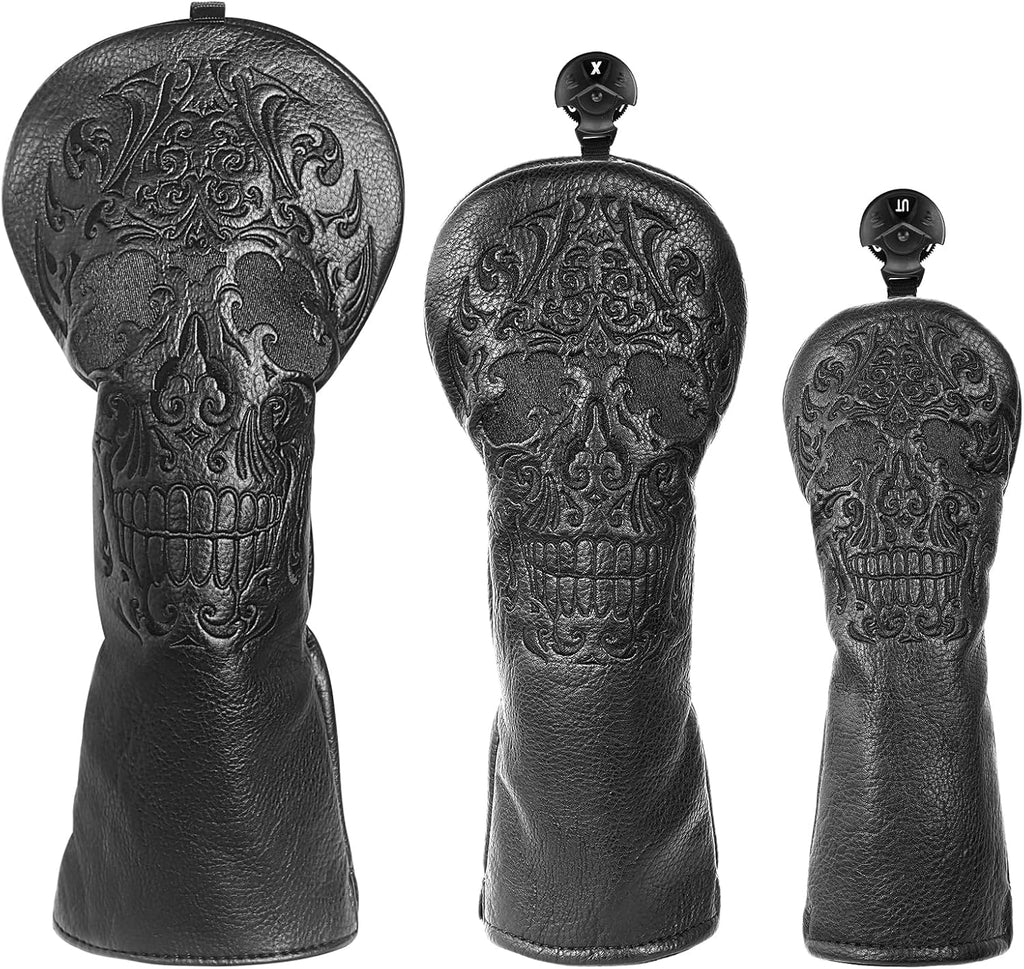 Black Skull Leather Golf Club Driver Head Cover