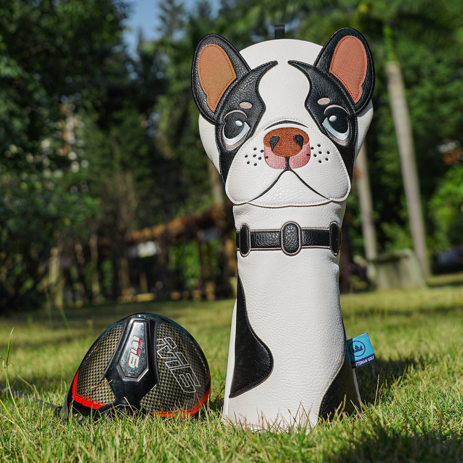 Black White Dog Driver Golf Headcover