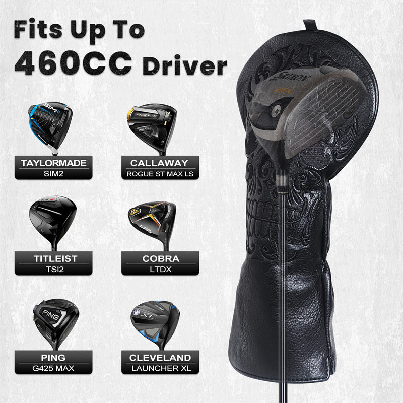 Black Skull Leather Golf Club Driver Head Cover