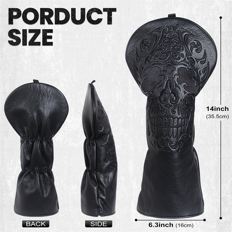 Black Skull Leather Golf Club Driver Head Cover
