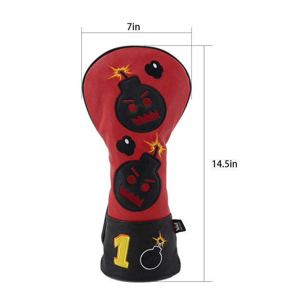Red Black Leather Angry Bombs Golf Headcovers