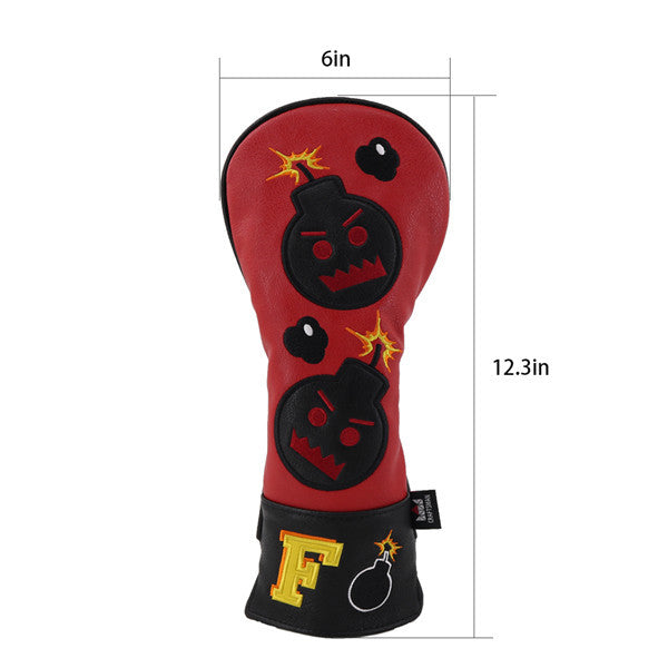 Red Black Leather Angry Bombs Golf Headcovers