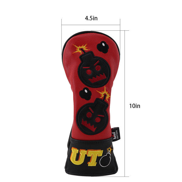 Red Black Leather Angry Bombs Golf Headcovers
