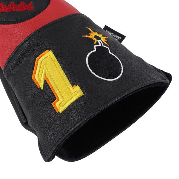 Red Black Leather Angry Bombs Golf Headcovers