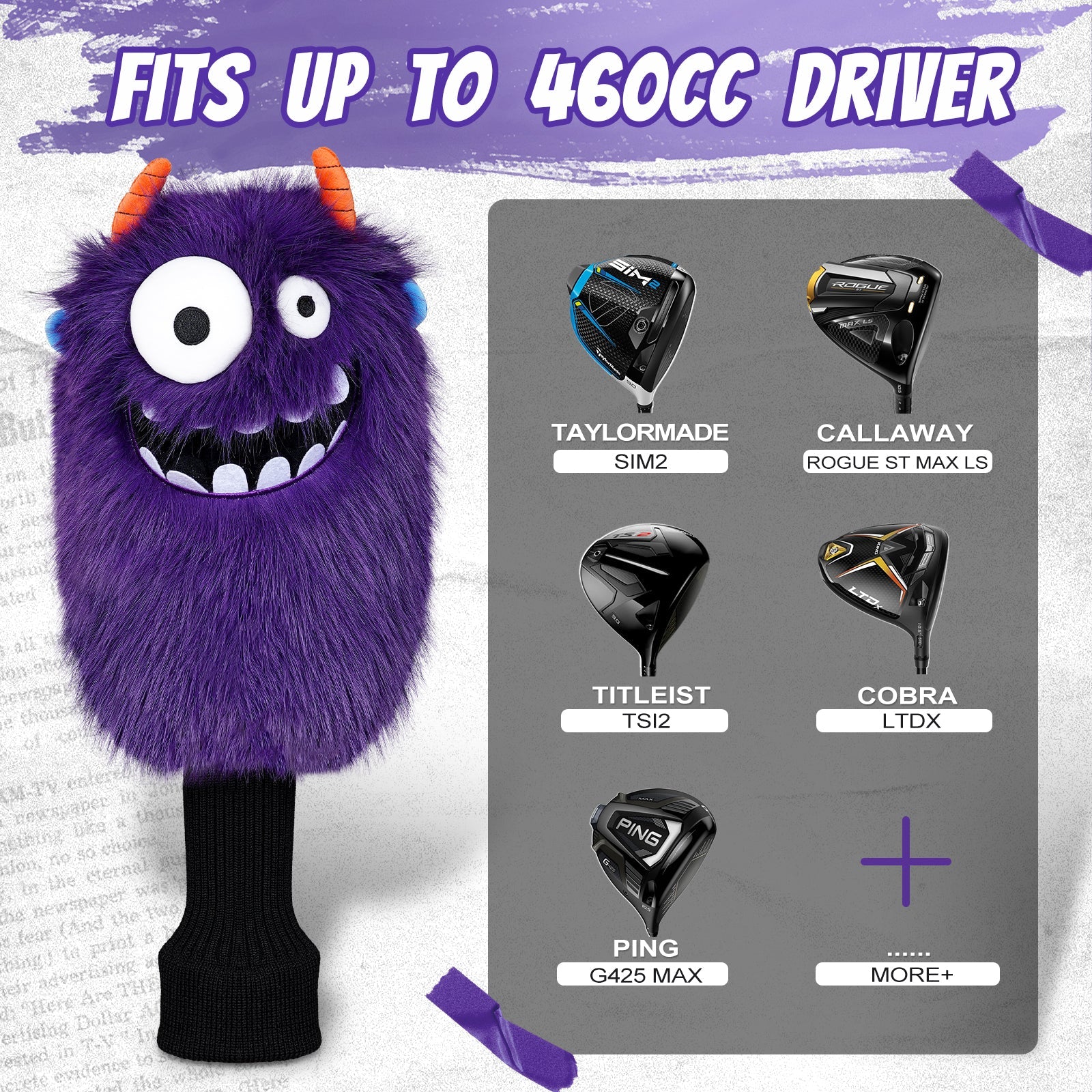 Purple Monster Golf Club Driver Head Cover
