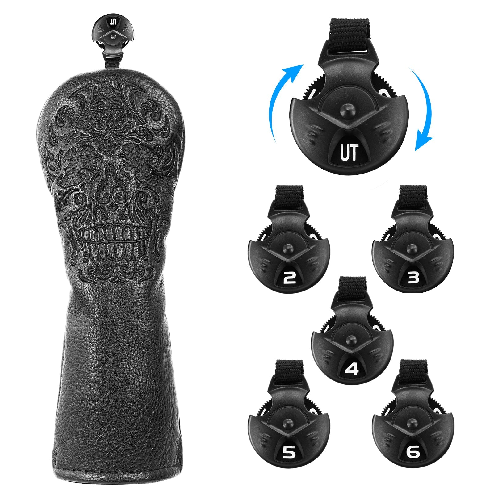 Black Skull Leather Golf Club Driver Head Cover