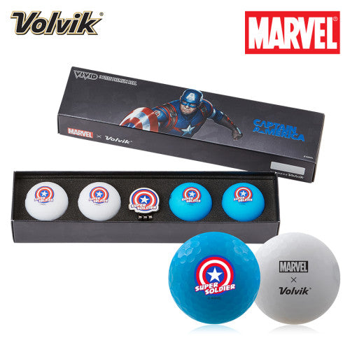 Volvik VIVID Marvel 2.0 4 Golf Ball & Marker Gift Set Captain America