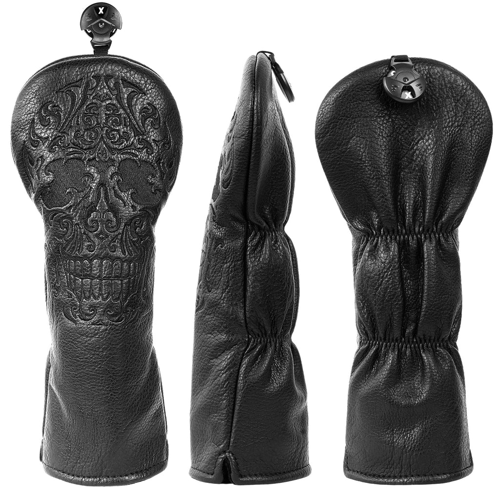 Black Skull Leather Golf Club Driver Head Cover