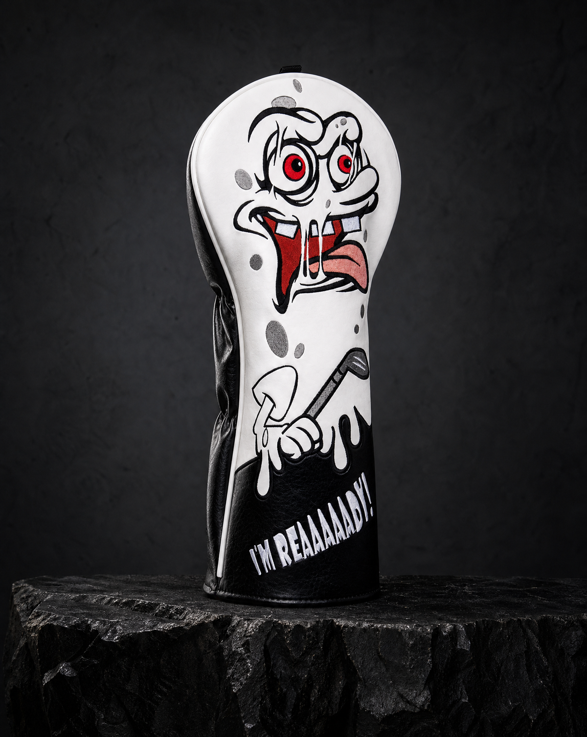 @White Stitching Black Leather Spongebob Driver Headcover