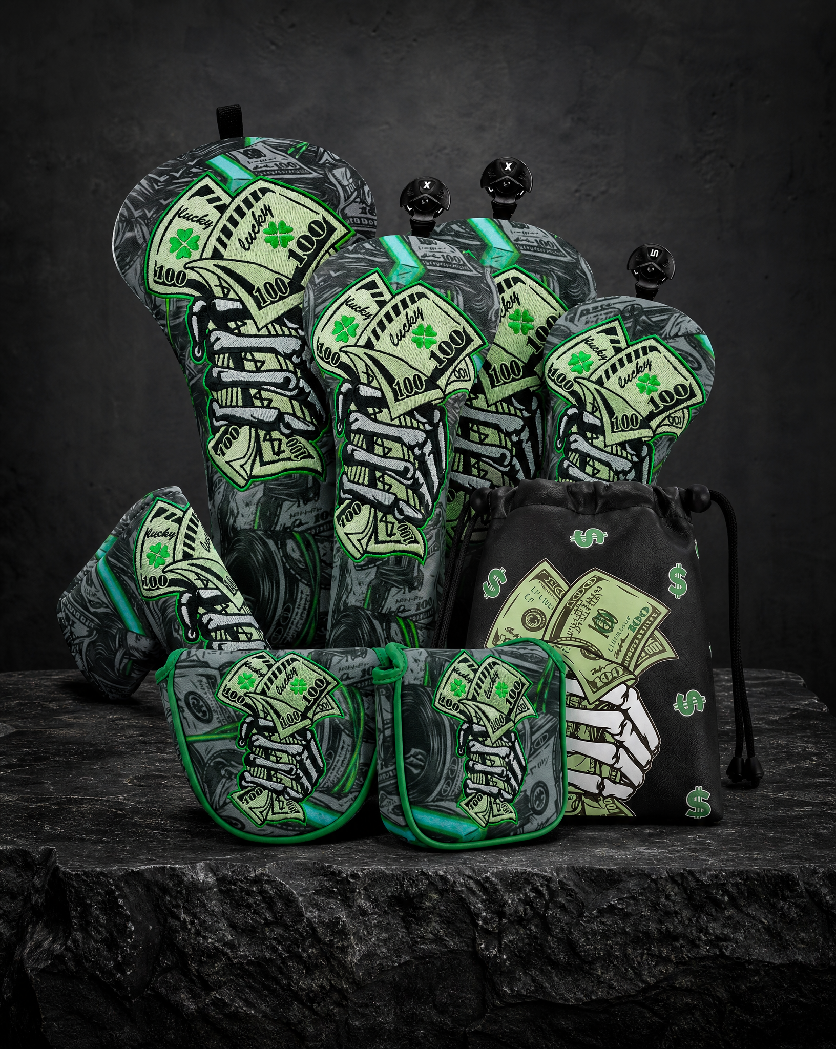 @Black Lucky Coin Driver Head Cover Set