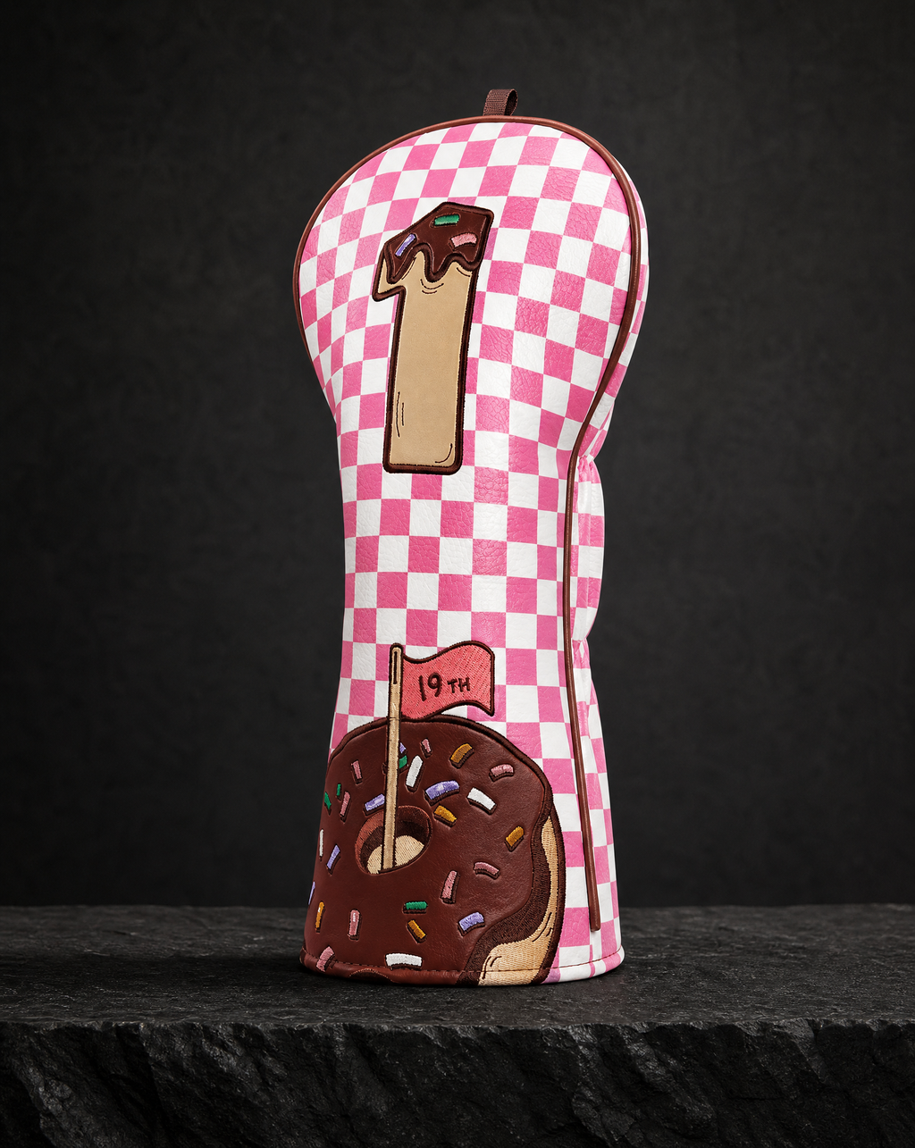 @Pink-and-White Checkered Donut Driver Golf Headcover